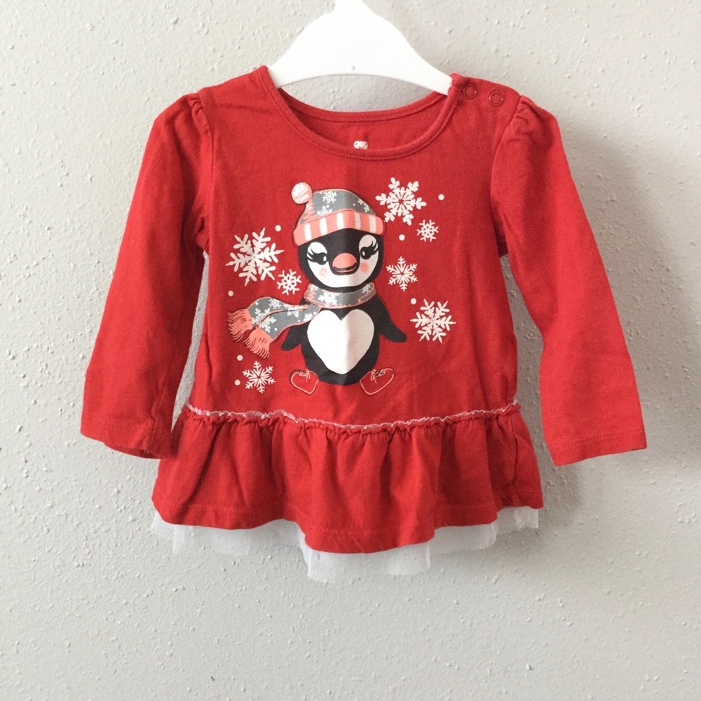 Red Peplum Penguin Shirt